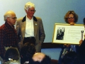 Judy and Bill Currier, relatives of Jo Albrecht, at a presentation with Barbara Mackey.