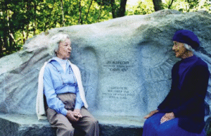 Jo’s Angel with Jean Densmore and Dodie Captiva, who, along with Jo, were two of the very first of the Friends of Hall’s Pond.